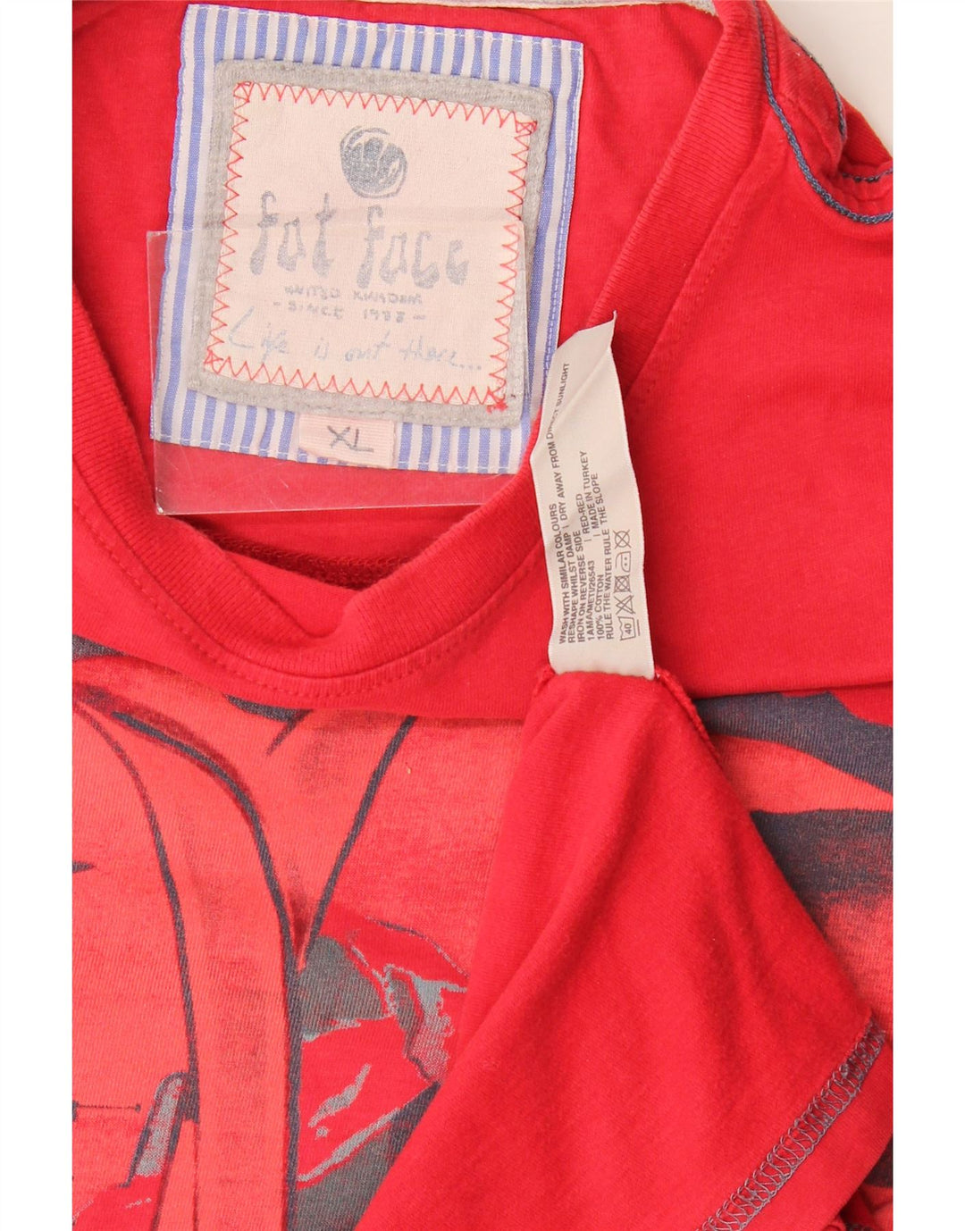 Fat Face Herre Grafisk T-Shirt Top XL Rød Bomuld