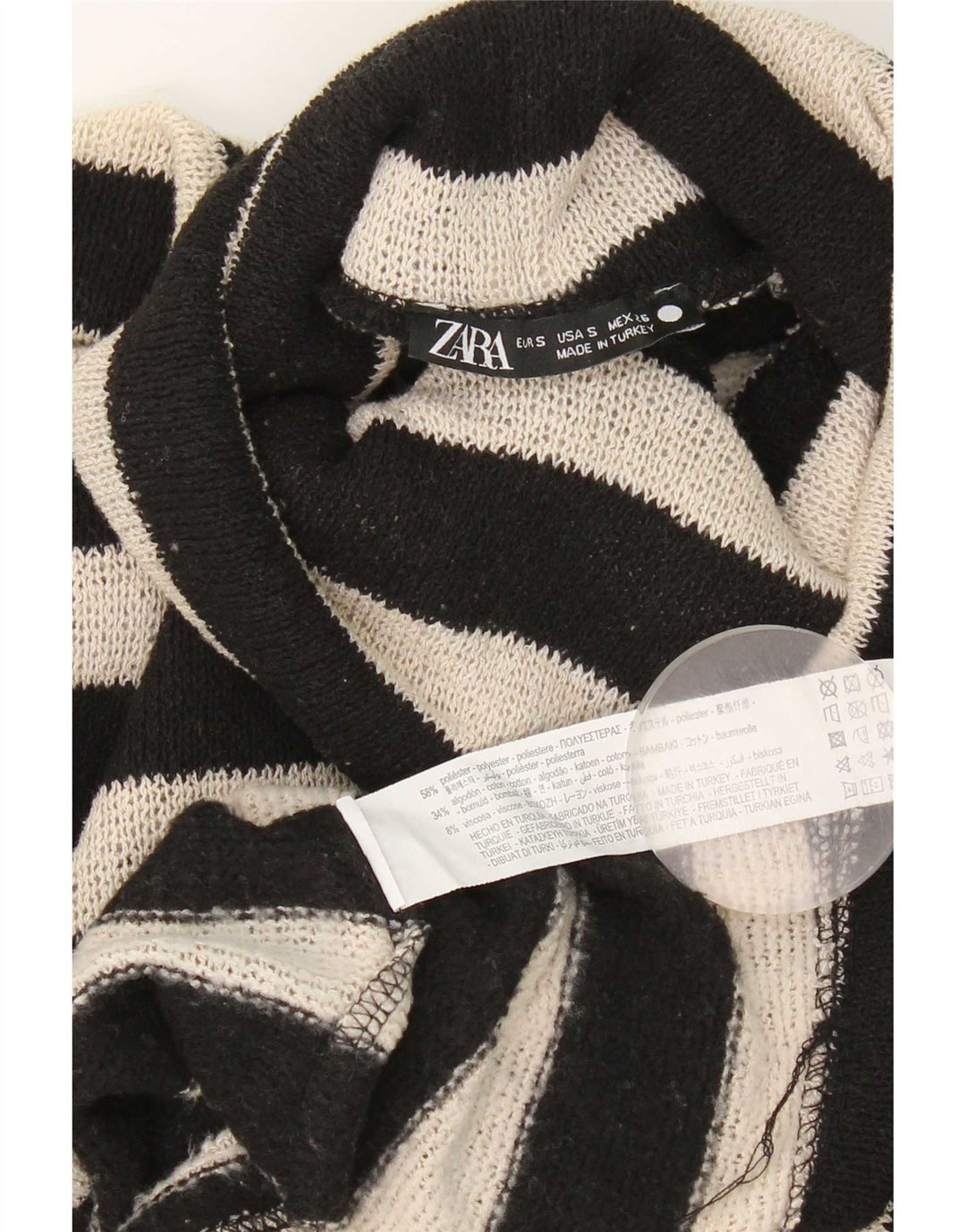 Zara Dame Oversized rullehals sweater UK 10 Lille sort stribet