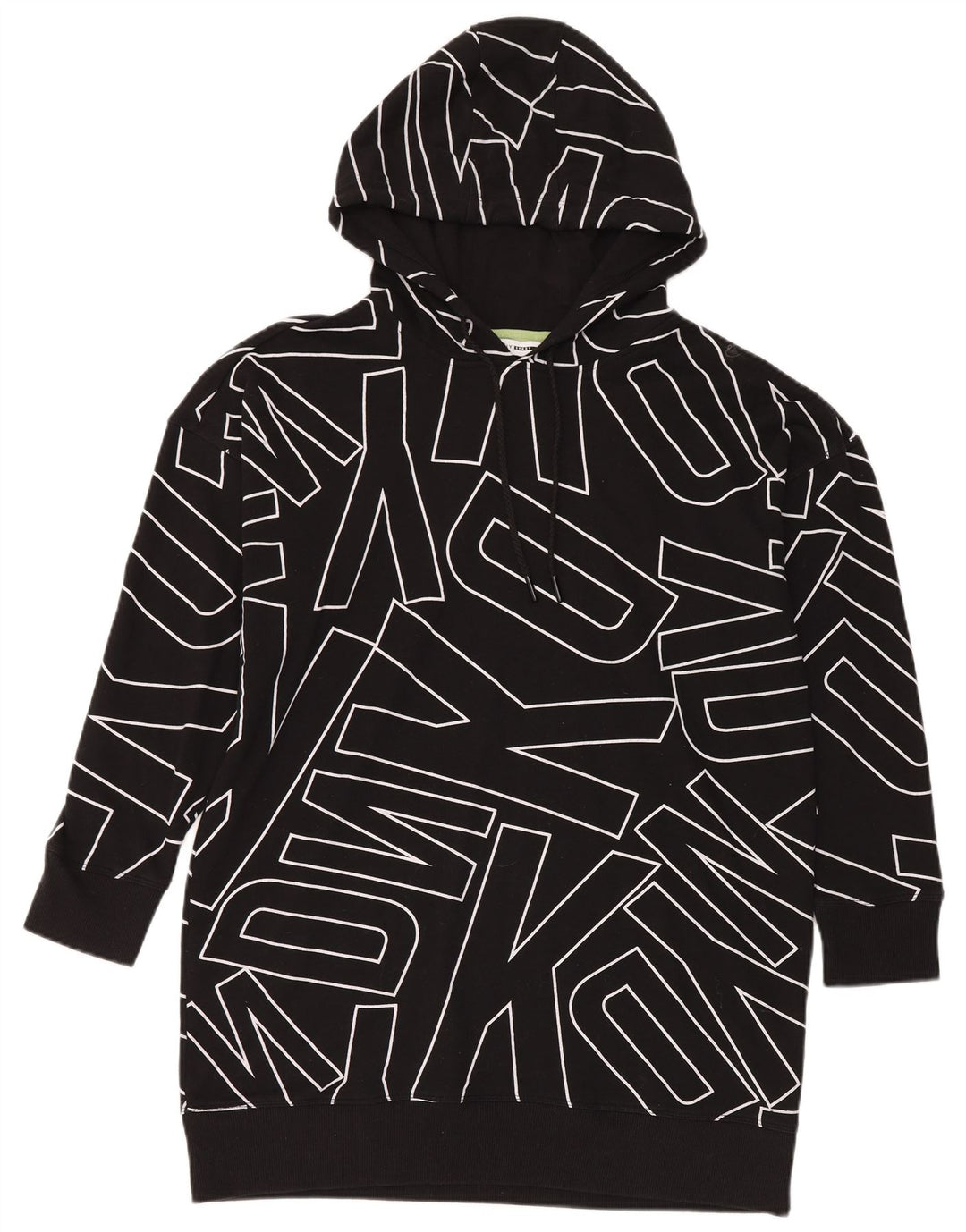 Dkny Dame Oversized Graphic Longline Hoodie Jumper UK 14 Medium Black