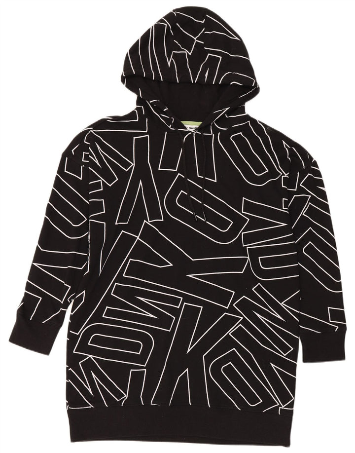 Dkny Dame Oversized Graphic Longline Hoodie Jumper UK 14 Medium Black