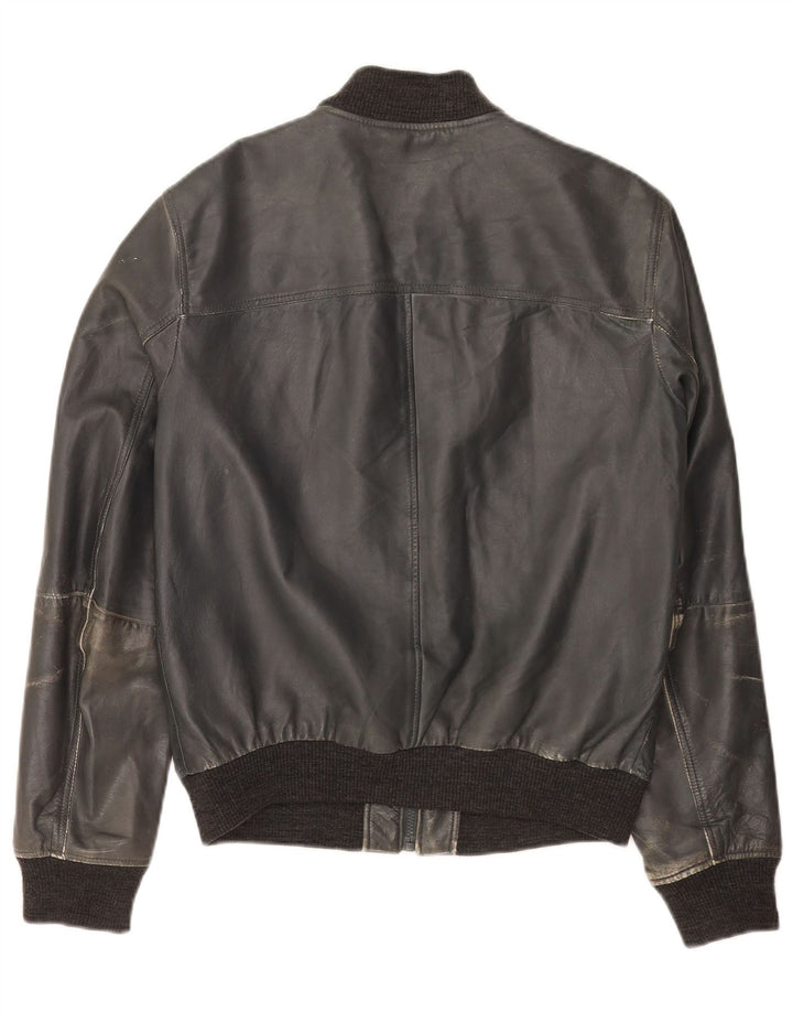 Trussardi Jeans Dame Bomber Læderjakke IT 50 XL Navy Blue