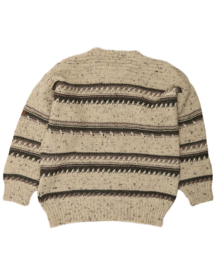 Sergio Tacchini Herre Crew Neck Jumper Sweater XL Beige Stribet Uld