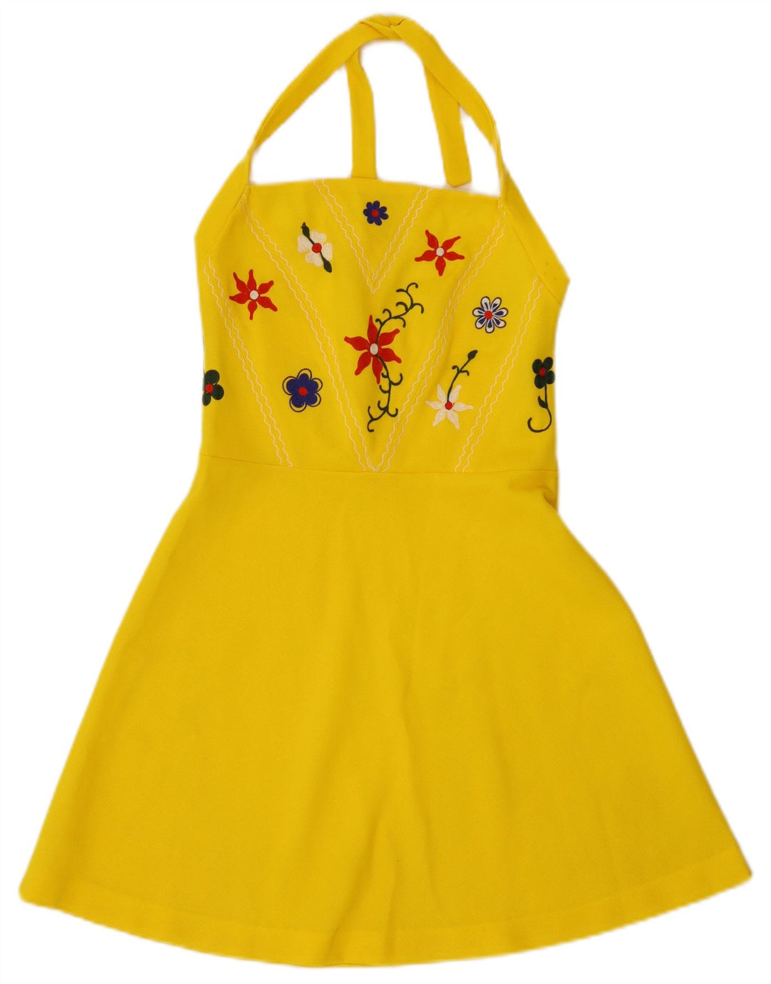 Vintage Dame Halter Dress IT 42 Medium Yellow Floral