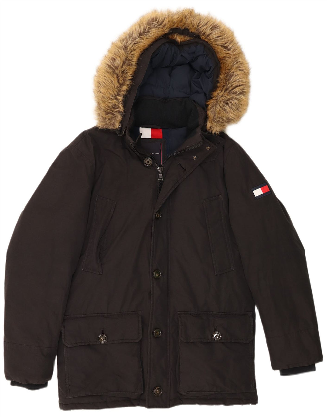 Tommy Hilfiger Herre hættepolstret jakke UK 38 Medium Sort Bomuld