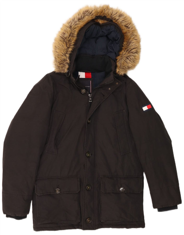 Tommy Hilfiger Herre hættepolstret jakke UK 38 Medium Sort Bomuld
