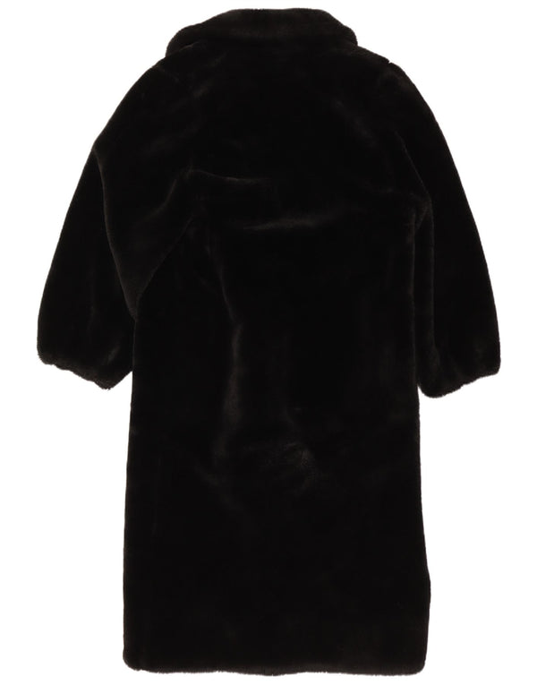 Vintage Dame Oversized Faux Fur Overfrakke UK 6 XS Sort