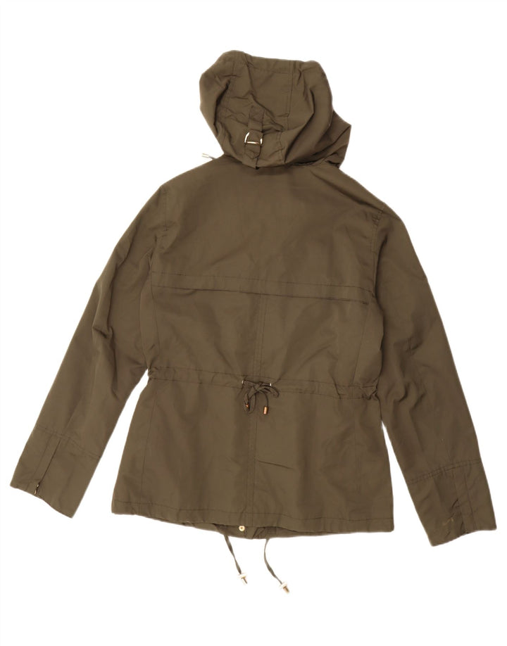 MASSIMO DUTTI Dame Hooded Parka Jacket UK 16 Large Green Polyester