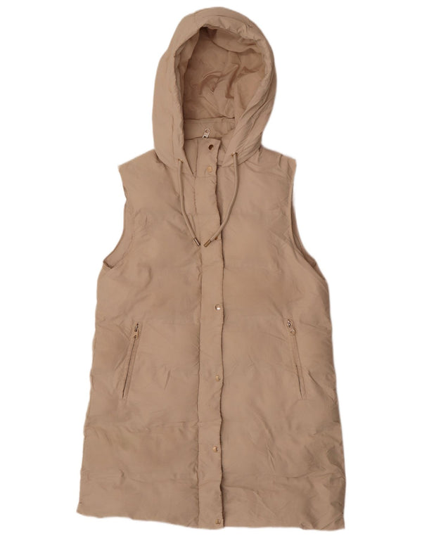 Zara Longline hættetrøje polstret Gilet UK 16 Large Beige Polyester
