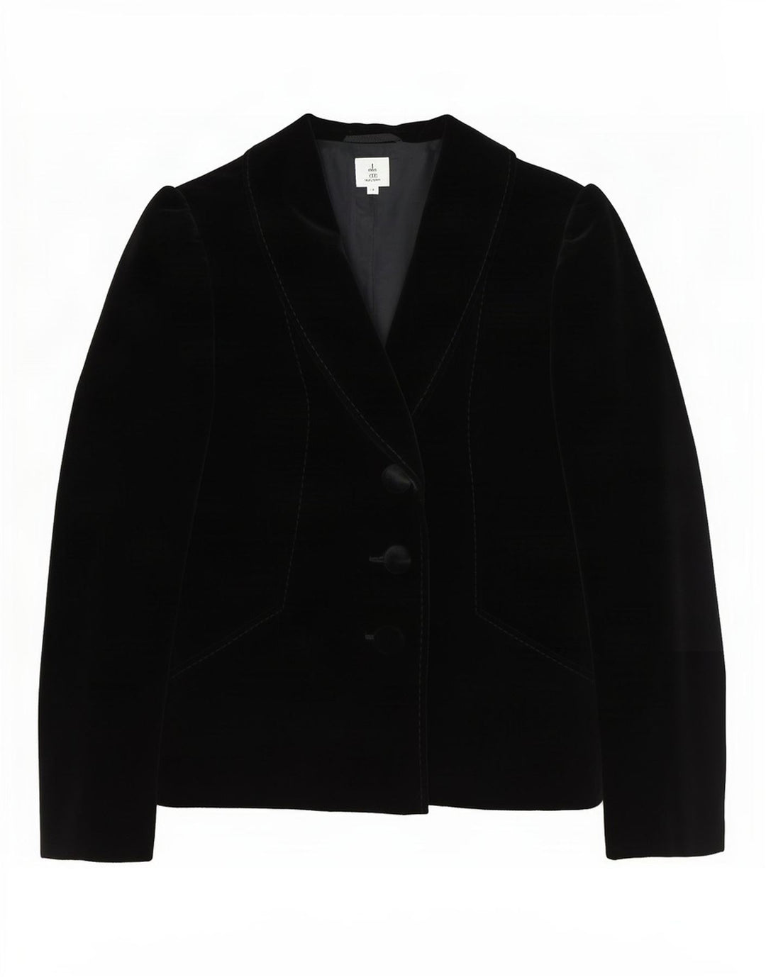 Vintage Dame 2 Button Velvet Blazer Jacket EU 40 Medium Sort Bomuld