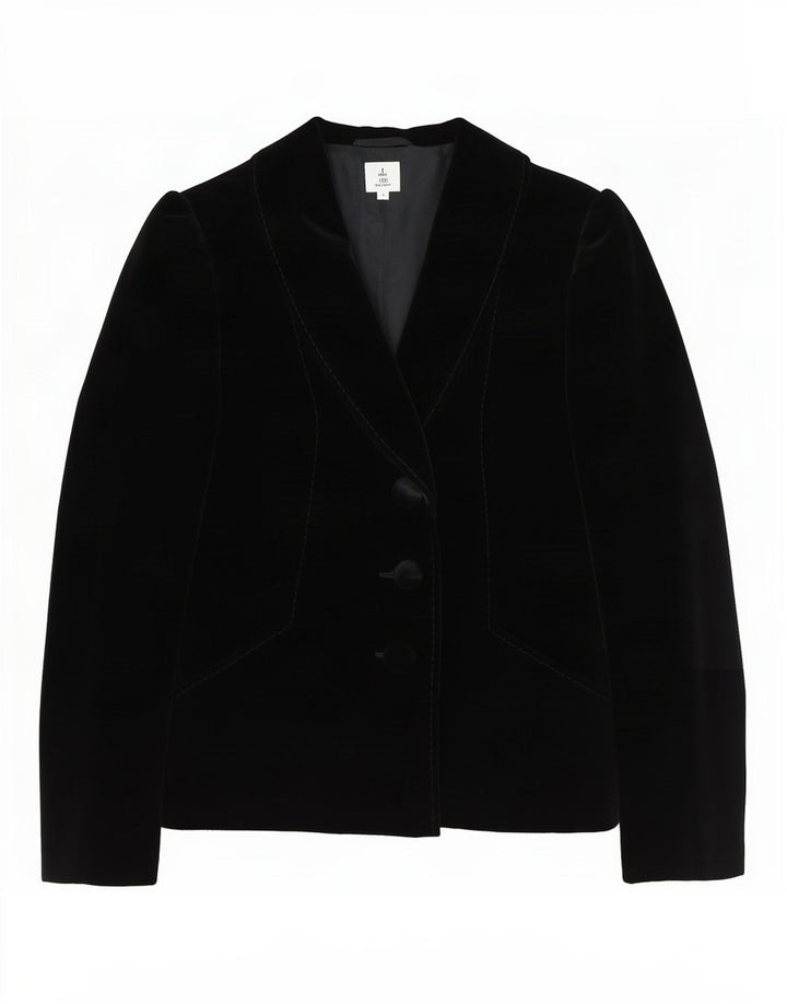 Vintage Dame 2 Button Velvet Blazer Jacket EU 40 Medium Sort Bomuld