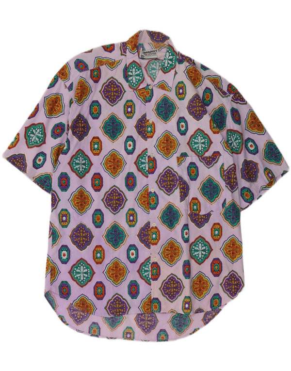 Vintage kortærmet herreskjorte XL lilla Paisley bomuld