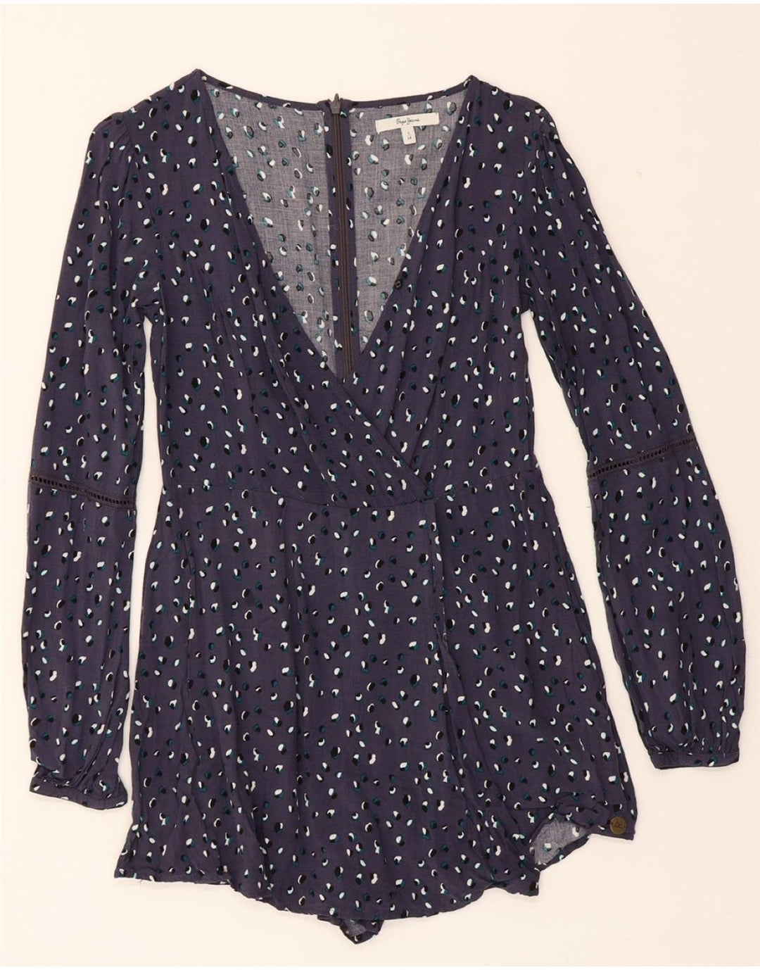 PEPE JEANS Womens Long Sleeve Playsuit UK 10 Small Navy Blue Flecked Vintage PEPE Jeans and Second-Hand PEPE Jeans from Messina Hembry 