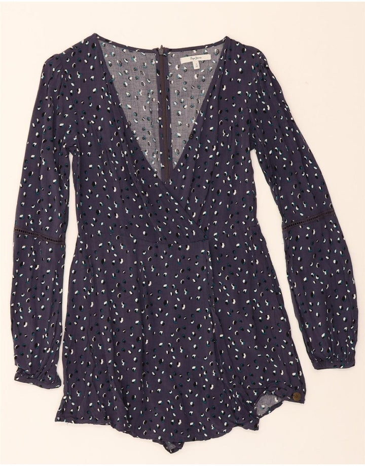 PEPE JEANS Womens Long Sleeve Playsuit UK 10 Small Navy Blue Flecked Vintage PEPE Jeans and Second-Hand PEPE Jeans from Messina Hembry 