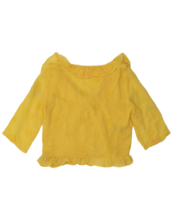 Zara Womens Crop 3/4 Sleeve Shirt Blouse UK 10 Small Yellow