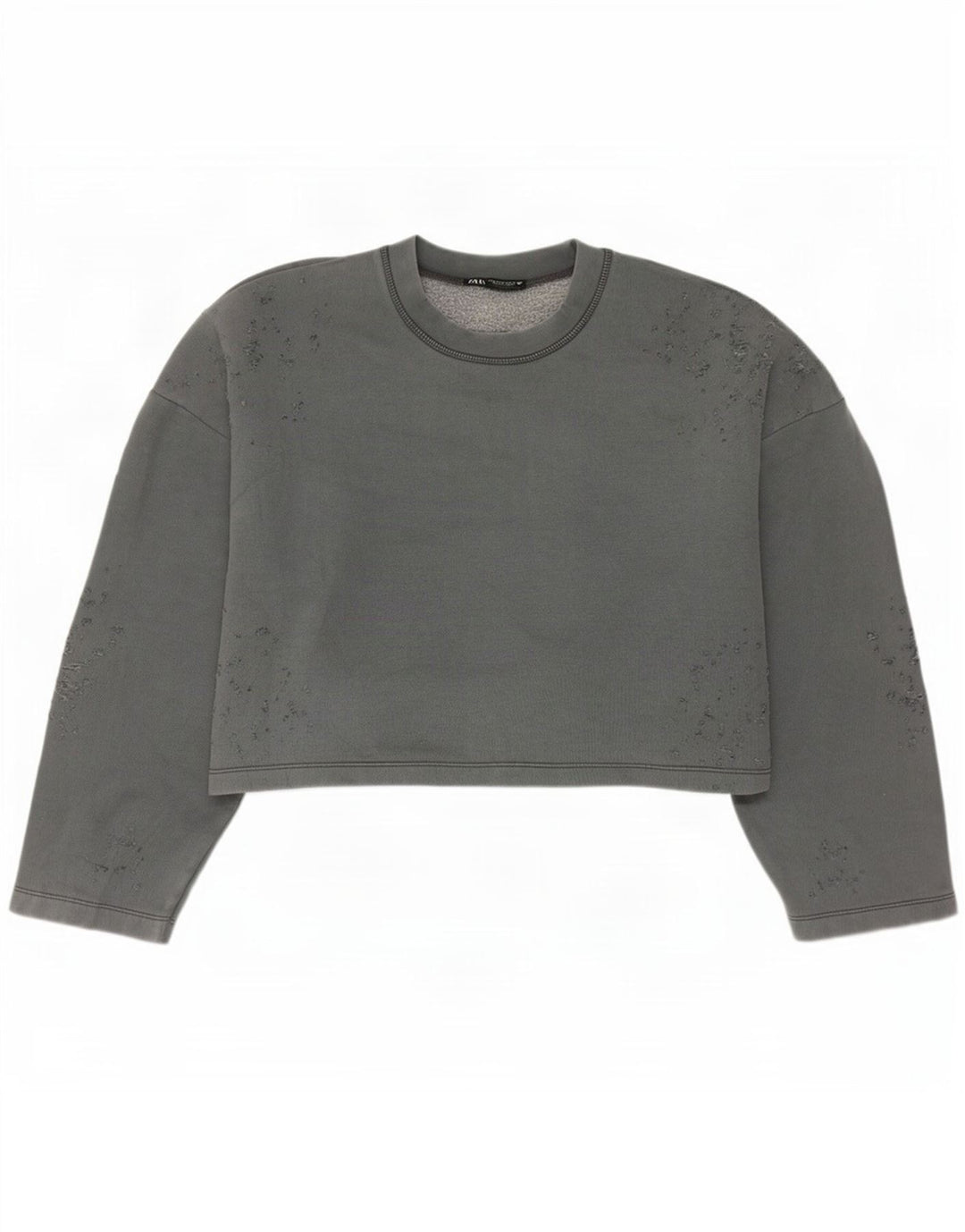 Zara Womens Crop Oversized Sweatshirt Jumper UK 14 Medium Grey Bomuld