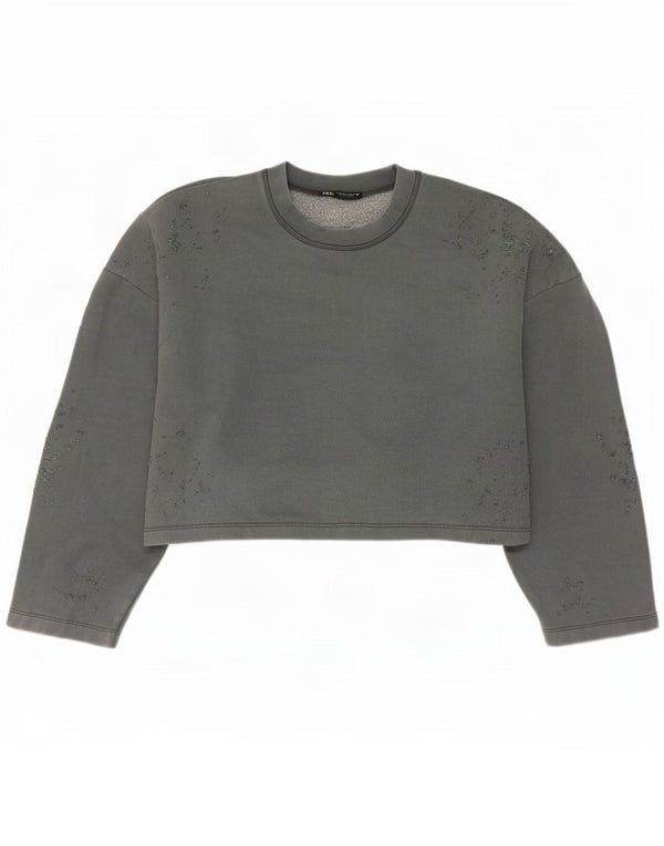 Zara Womens Crop Oversized Sweatshirt Jumper UK 14 Medium Grey Bomuld