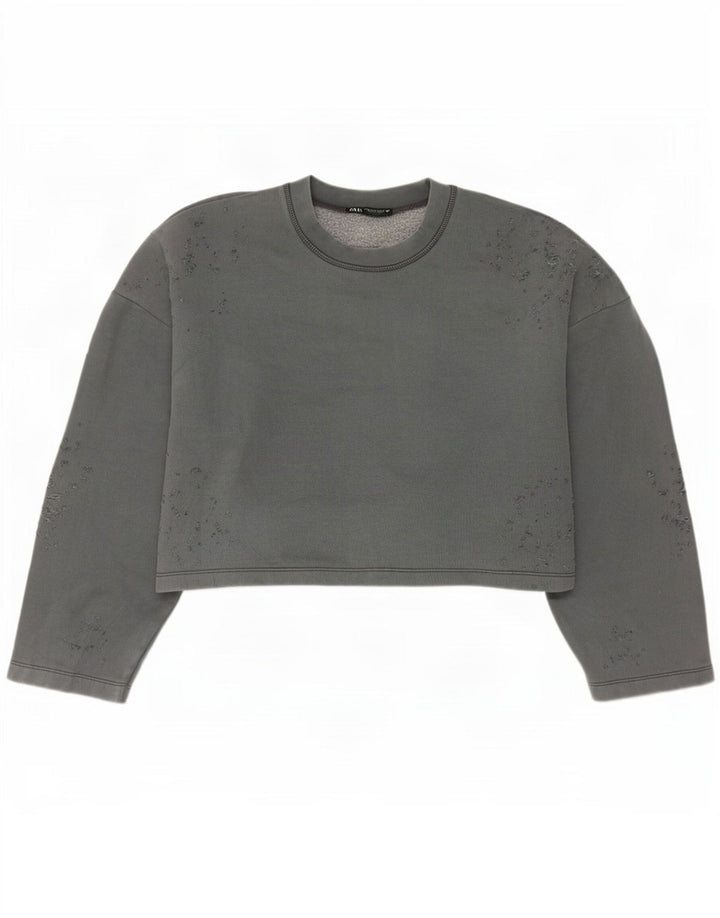 Zara Womens Crop Oversized Sweatshirt Jumper UK 14 Medium Grey Bomuld
