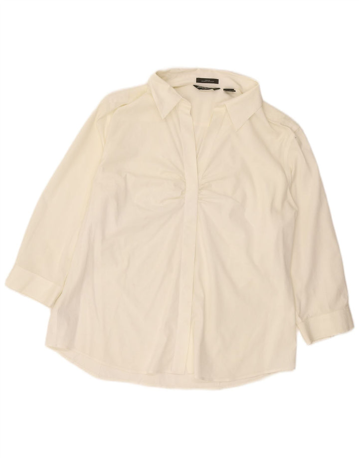 EDDIE BAUER skjortebluse med 3/4 ærmer til kvinder UK 18 XL Hvid bomuld