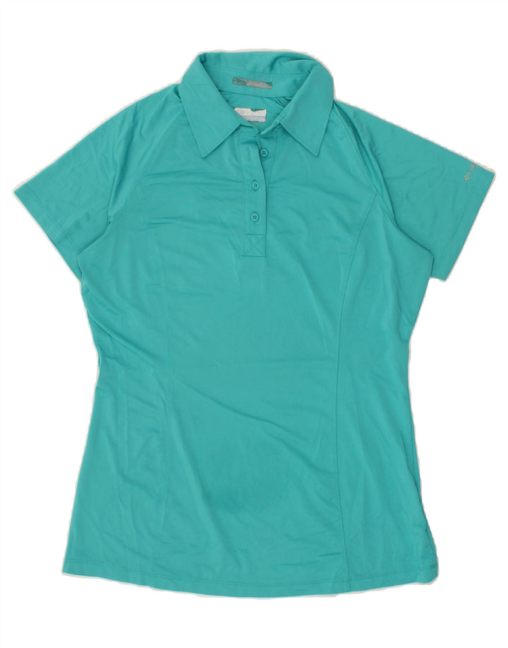 COLUMBIA Womens Polo Shirt UK 14 Medium Turquoise Polyester Vintage Columbia and Second-Hand Columbia from Messina Hembry 