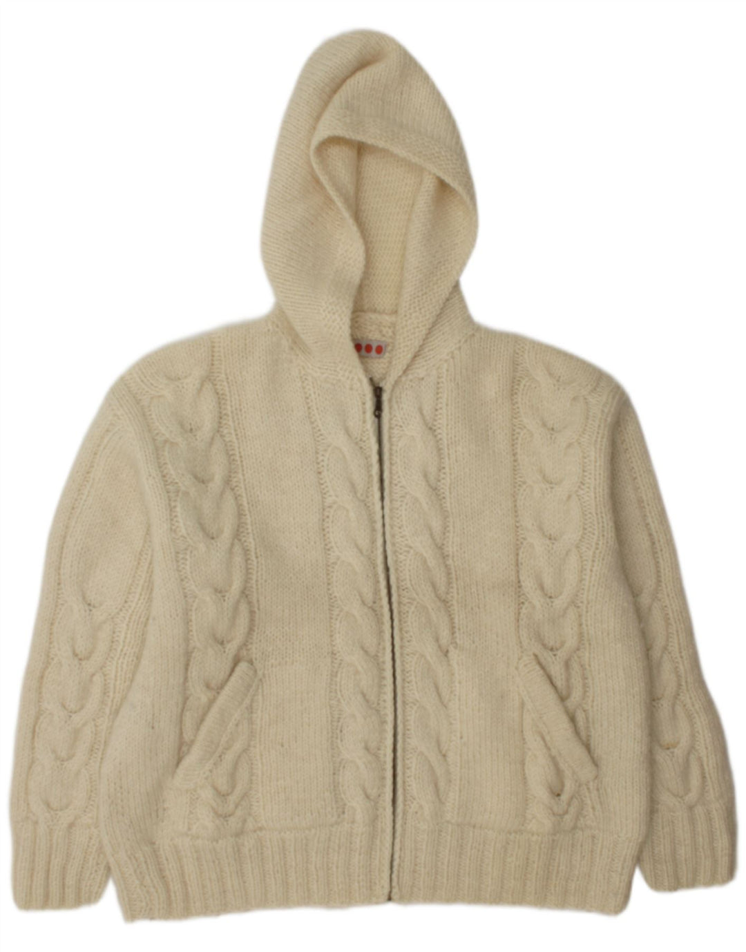Vintage sweater med hætte til mænd, stor off-hvid uld