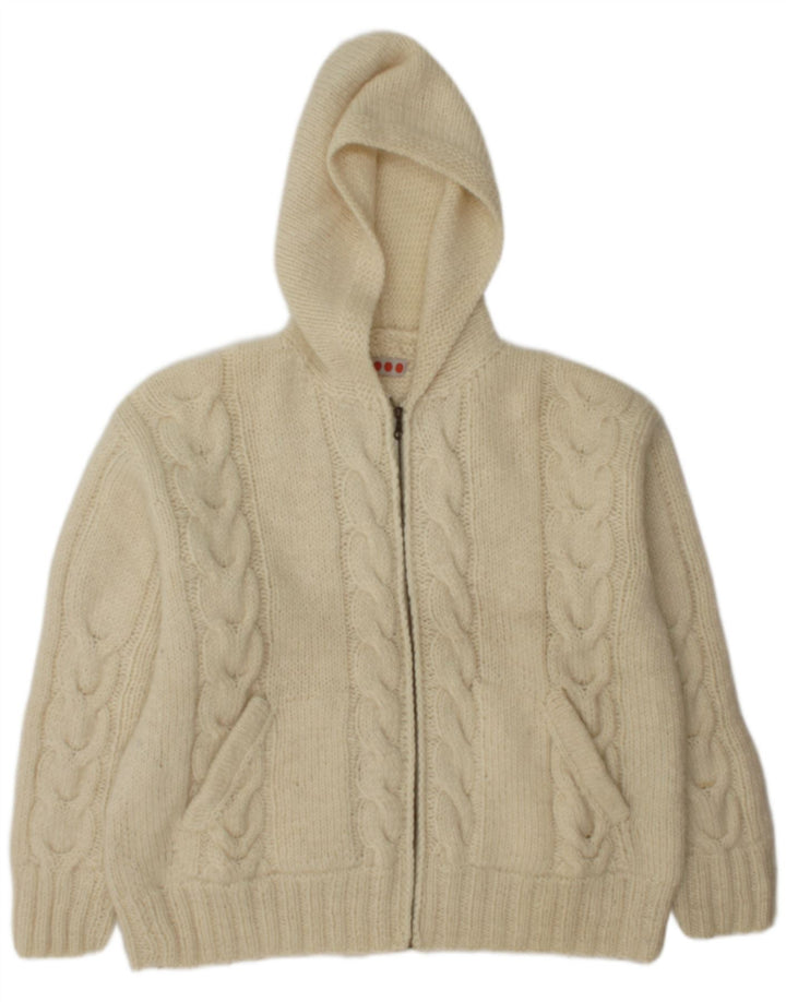 Vintage sweater med hætte til mænd, stor off-hvid uld