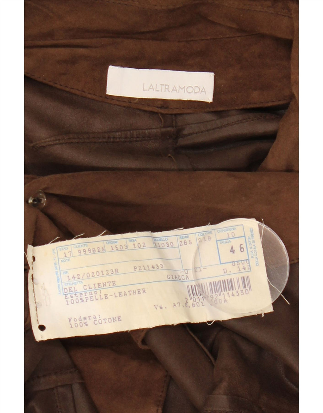 Latramoda Dame 1 Knap Ruskind Blazer Jacket IT 46 Stor Brun Læder