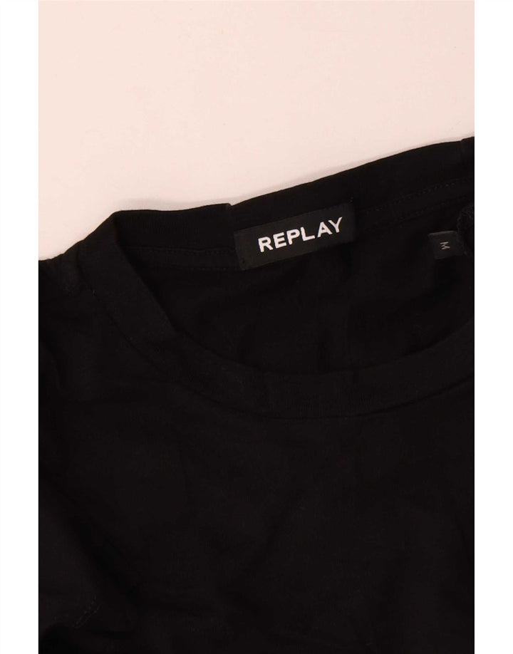 Replay Herre Grafisk T-Shirt Top Medium Sort Bomuld