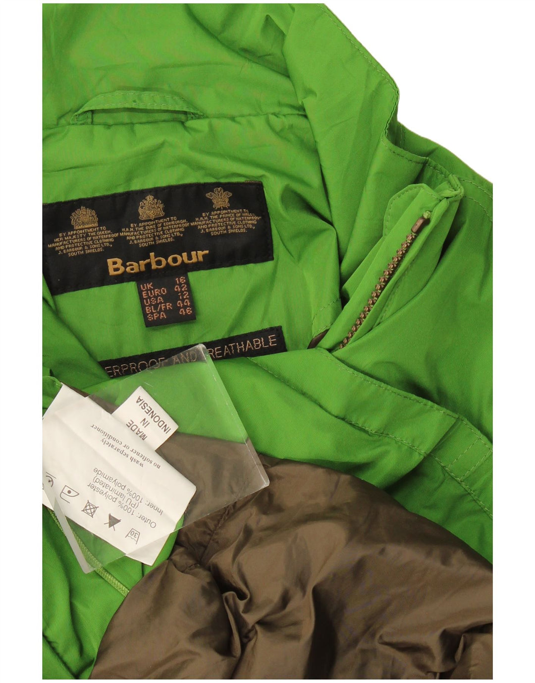 Barbour Dame Regnjakke UK 16 Stor Grøn Polyester