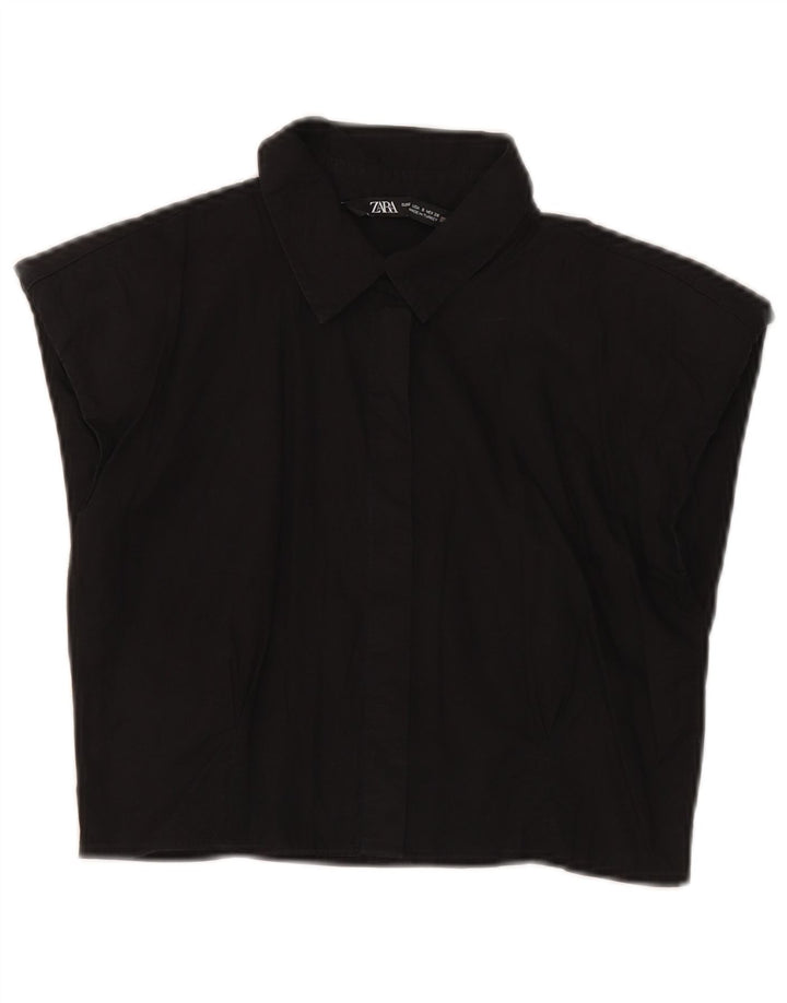 Zara Dame Sleeveless Shirt Bluse UK 8 Small Black