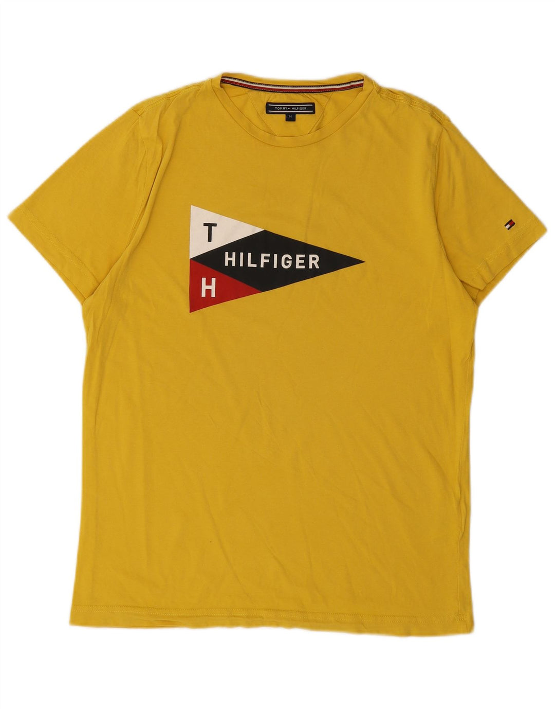 TOMMY HILFIGER Mens Graphic T-Shirt Top Medium Yellow Cotton