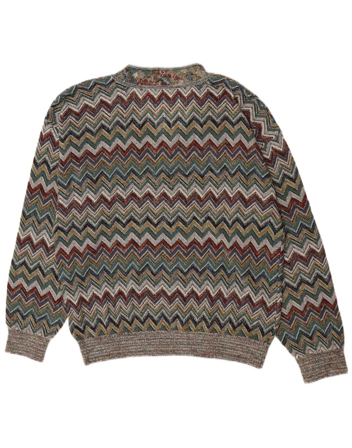 Vintage Herre V-hals sweater Stor flerfarvet Chevron Akryl