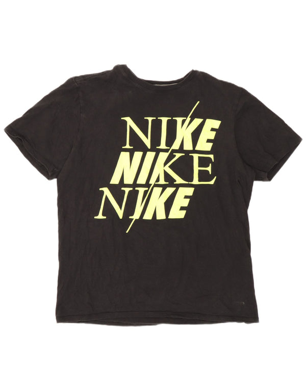 Nike Dame Athletic Cut Grafisk T-Shirt Top UK 14 Medium Sort