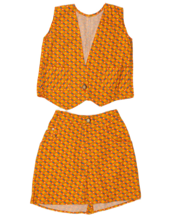 Vintage piger 2-delt nederdel sæt 9-10 år W24 Orange geometrisk