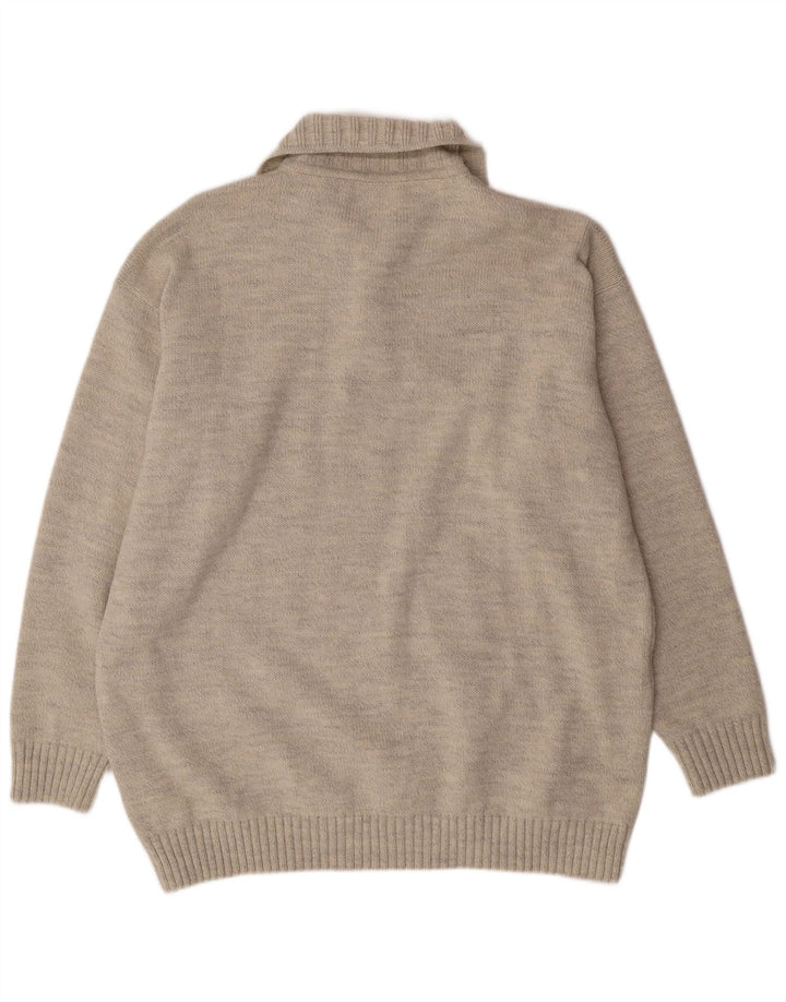 VINTAGE Mens Polo Neck Jumper Sweater 2XL Beige Wool