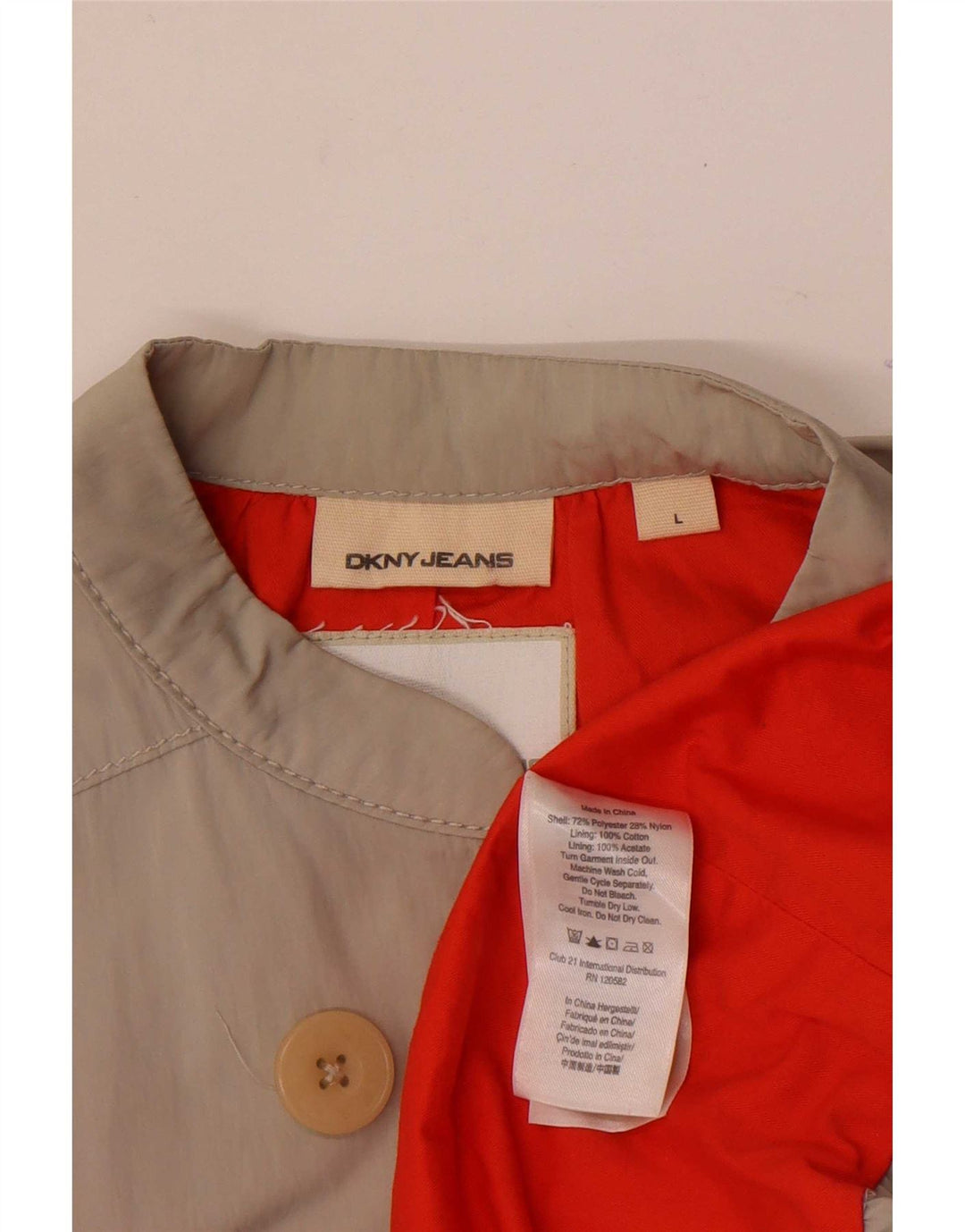 Dkny Dame 3/4 ærmet dobbeltradet frakke UK 16 Large Grå Polyester