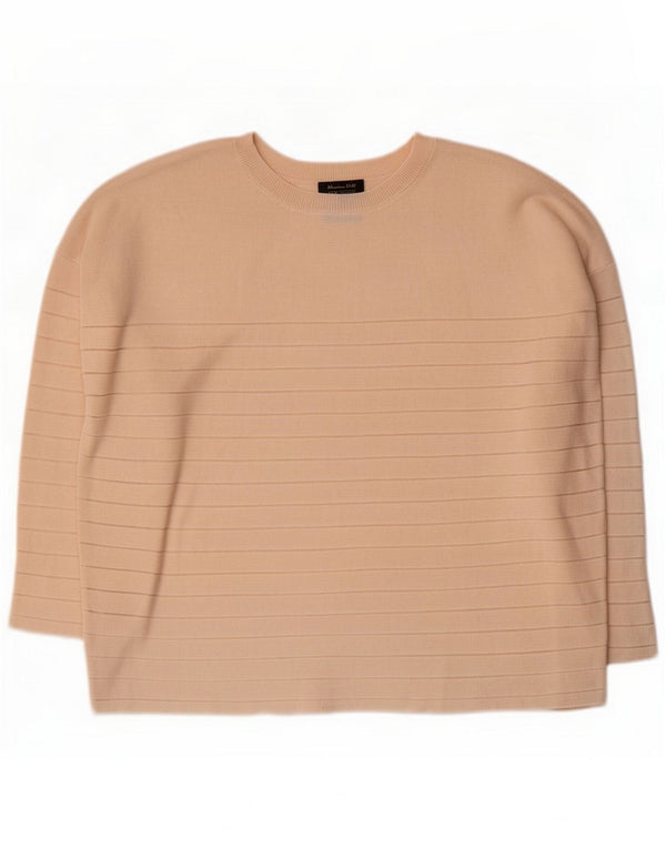 Massimo Dutti Womens Boat Neck Jumper Sweater UK 14 Medium Beige Striped