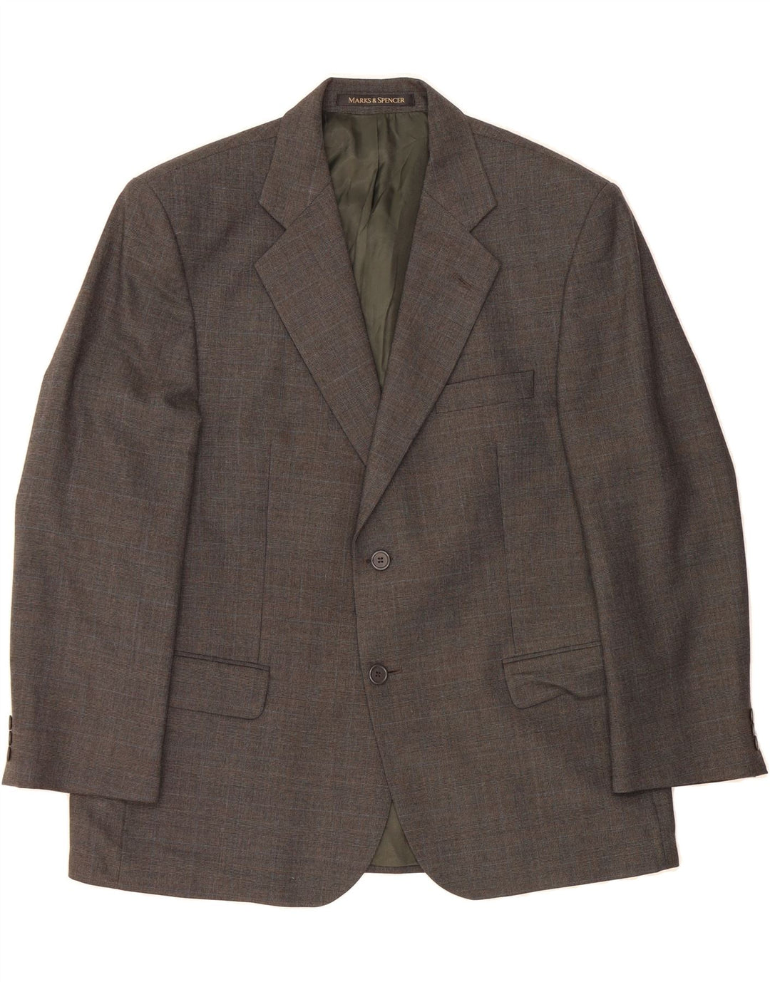 MARKS & SPENCER Mens 2 Button Blazer Jacket UK 42 XL Grey Check Vintage Marks & Spencer and Second-Hand Marks & Spencer from Messina Hembry 
