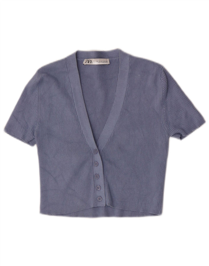 Zara Kortærmet Crop Top UK 8 Small Blue Viscose