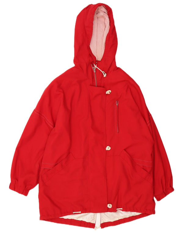 Vintage hættejakke til kvinder oversize parka jakke UK 10 Lille rød polyester