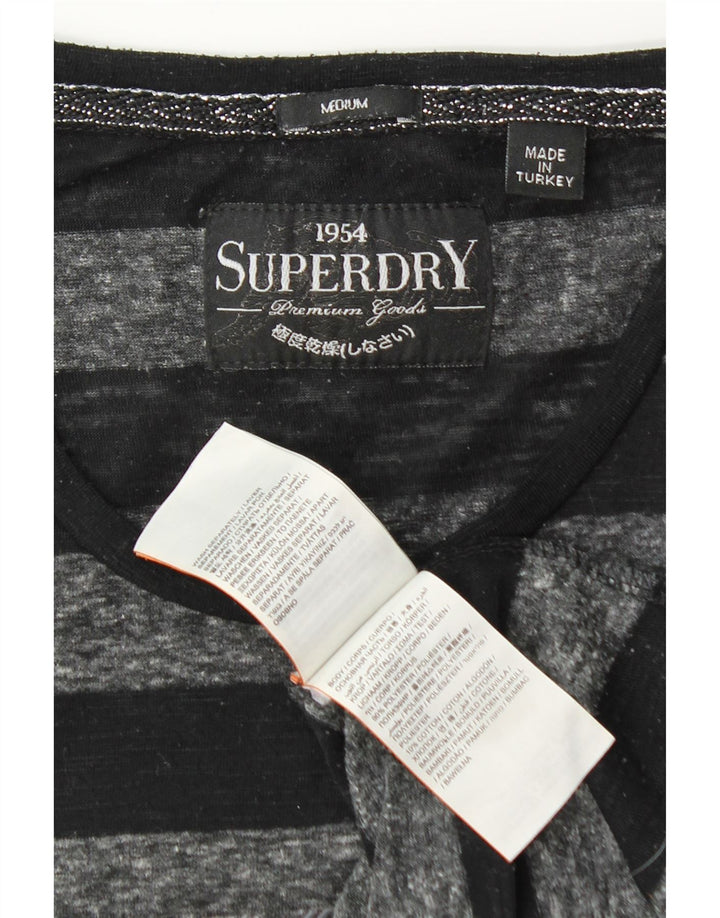 Superdry grafisk T-shirt top til kvinder UK 12 Medium sort stribet polyester