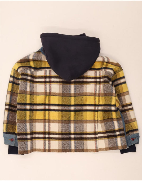 Vintage herre hætte sherpajakke UK 42 XL blå ternet bomuld