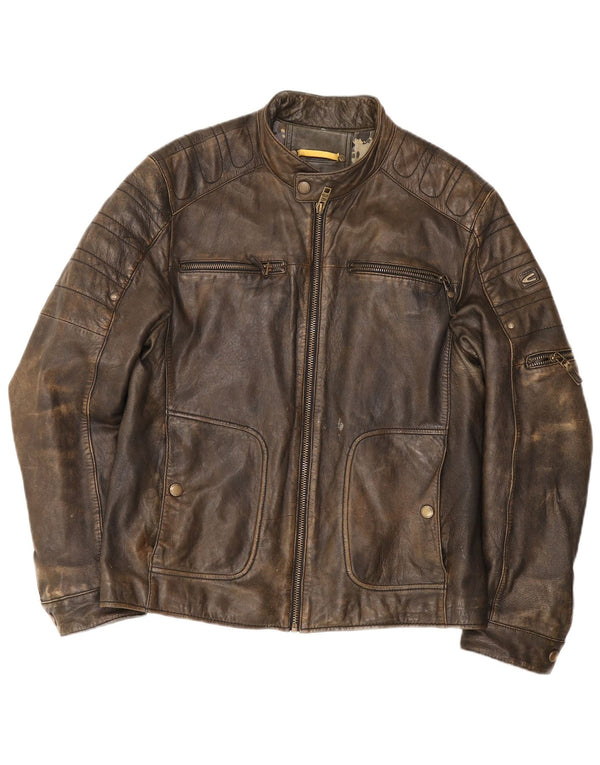 Camel Active Herre Læder Racer Jakke IT 50 Stor Brun