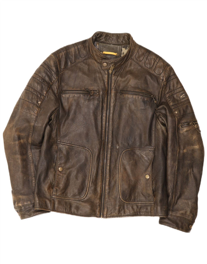 Camel Active Herre Læder Racer Jakke IT 50 Stor Brun