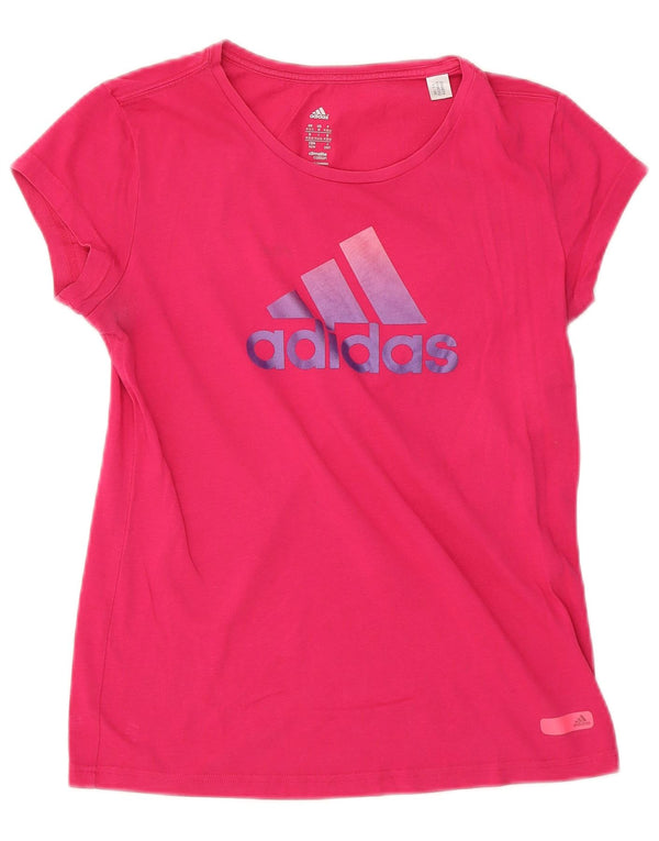 Adidas Dame Climalite grafisk T-shirt top UK 12/14 Medium Pink Bomuld