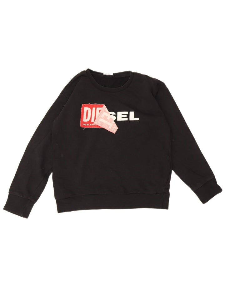 Diesel Dame Grafisk Sweatshirt Jumper UK 12 Medium Sort Bomuld