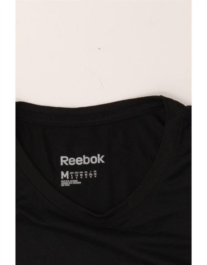 REEBOK Womens T-Shirt Top UK 12 Medium  Black Polyester Modern Vintage Reebok and Second-Hand Reebok from Messina Hembry 