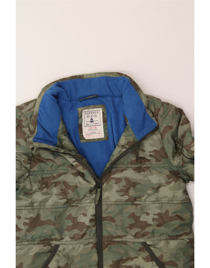 FAT FACE Boys Padded Jacket 12-13 Years Green Camouflage Polyester Vintage Fat Face and Second-Hand Fat Face from Messina Hembry 