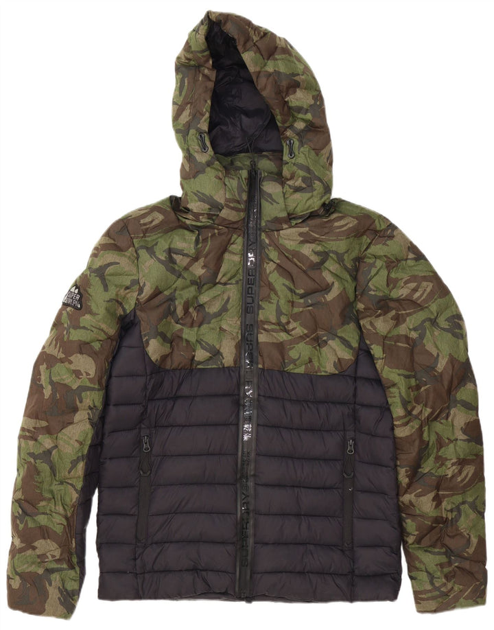 Superdry Polstret hættejakke til mænd UK 38 Medium Green Camouflage Polyester
