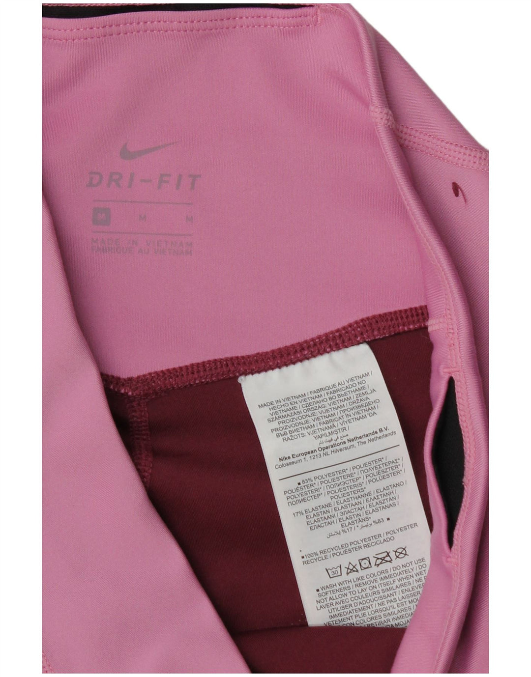 NIKE Dame Dri Fit Leggings UK 14 Medium Burgundy Colourblock Polyester