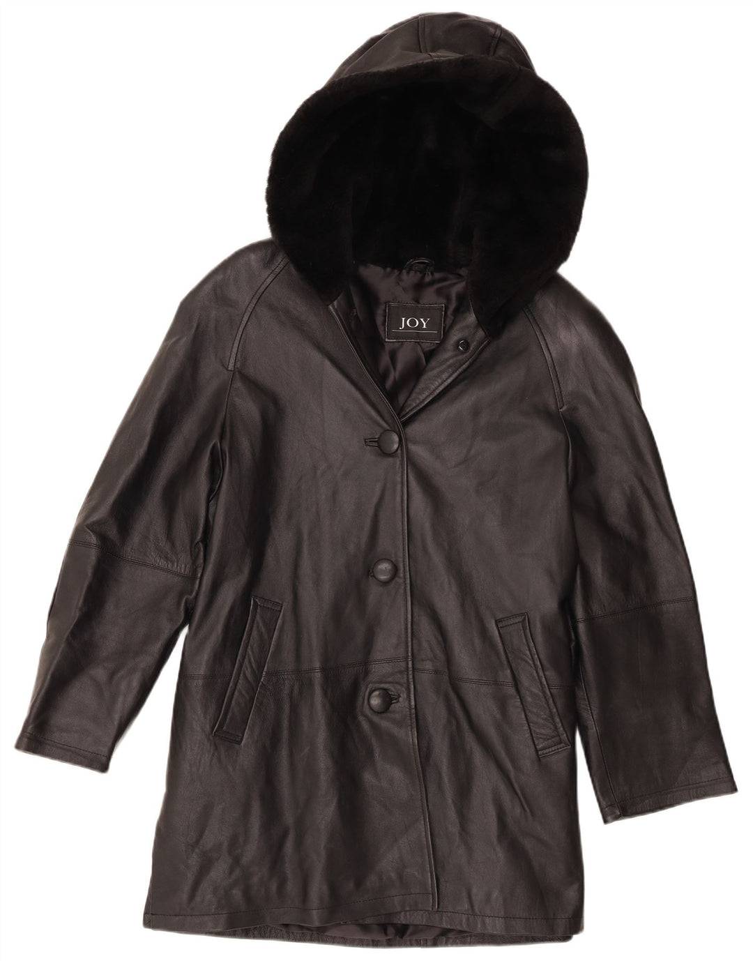 Joy Dame Hætte Oversized Læderfrakke EU 40 Medium Sort